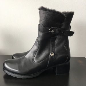 Women's Black Leather Buckle Ankle Boots